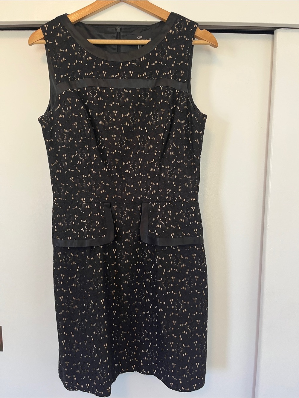 Cue Black Lace-Overlay Mini Dress with Nude Underlay